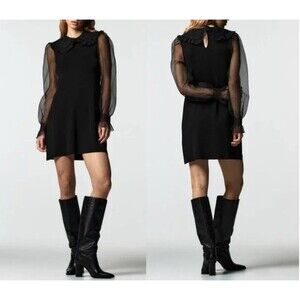 Rare Zara‎ Peter Pan Collar Black Organza dress Bloggers mini women  Size M